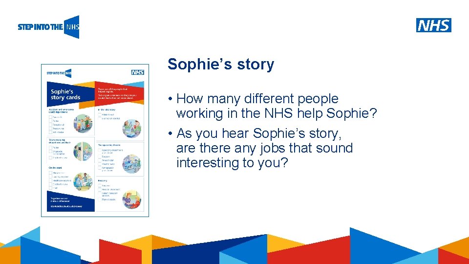 Sophie’s story • How many different people working in the NHS help Sophie? •