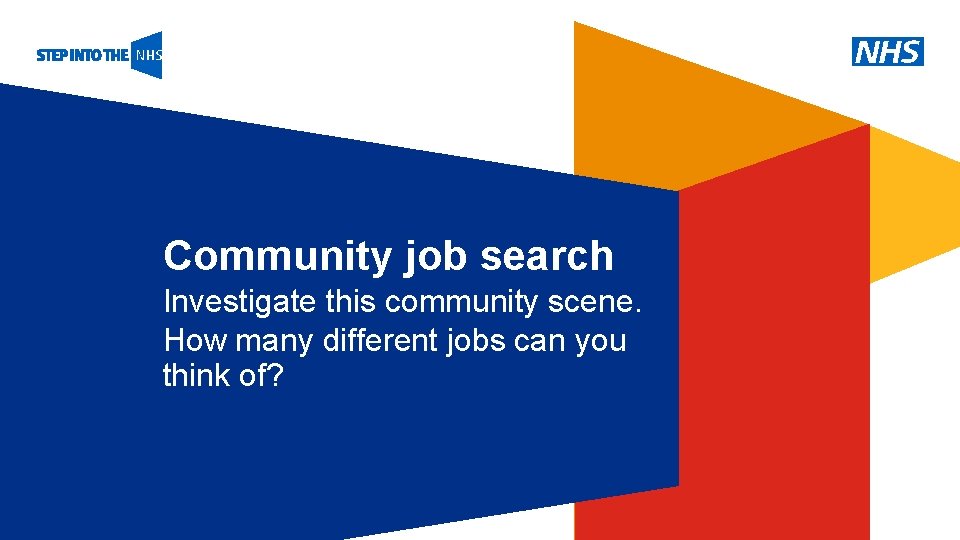 Community job search Investigate this community scene. How many different jobs can you think