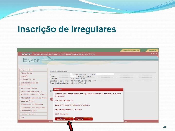 Inscrição de Irregulares 40 