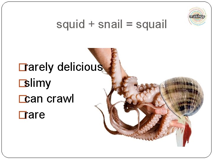squid + snail = squail �rarely delicious �slimy �can crawl �rare 