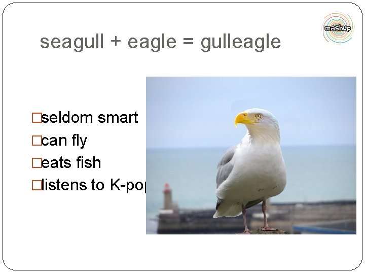 seagull + eagle = gulleagle �seldom smart �can fly �eats fish �listens to K-pop