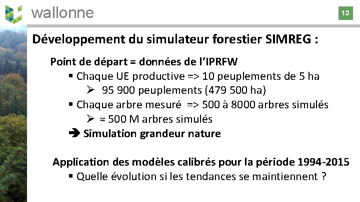 wallonne 13 13 Développement du simulateur forestier SIMREG : Point de départ = données