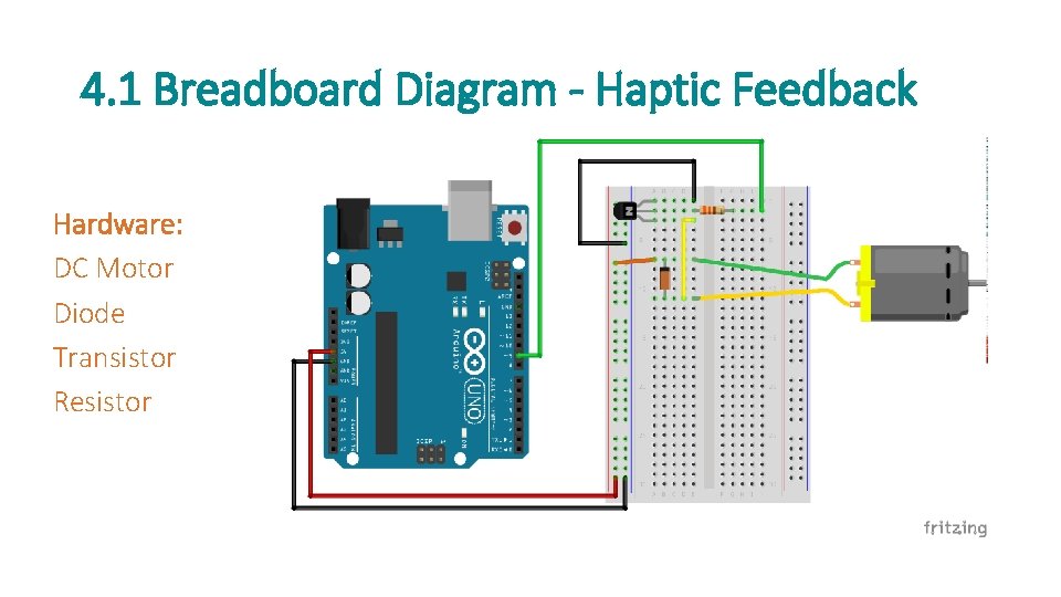 4. 1 Breadboard Diagram - Haptic Feedback Hardware: DC Motor Diode Transistor Resistor 