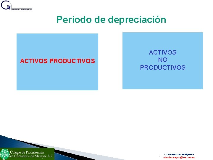 Periodo de depreciación ACTIVOS PRODUCTIVOS ACTIVOS NO PRODUCTIVOS . L. C. EDUARDO M. ENRÍQUEZ