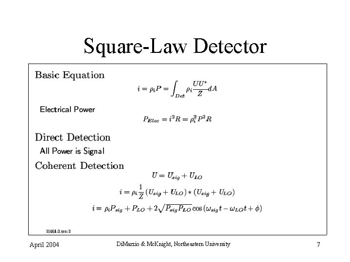 Square-Law Detector April 2004 Di. Marzio & Mc. Knight, Northeastern University 7 