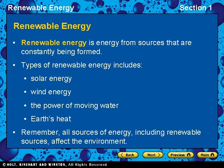 Renewable Explained Renewable Energy Bellringer Ch 18 Renewable Energy Section