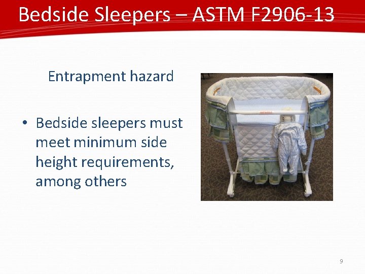Bedside Sleepers – ASTM F 2906 -13 Entrapment hazard • Bedside sleepers must meet