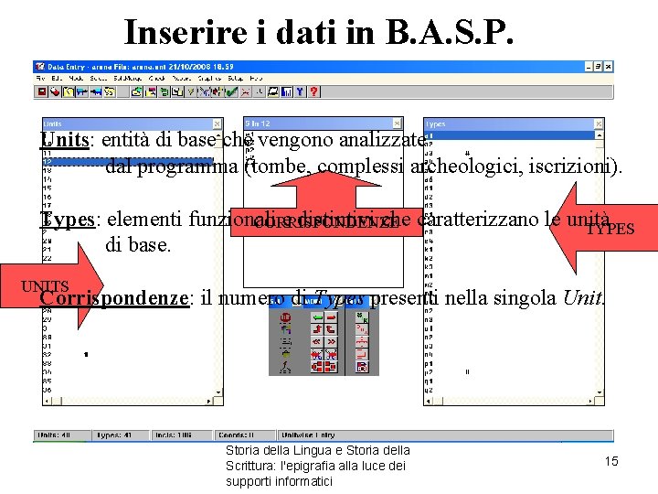 Inserire i dati in B. A. S. P. Units: entità di base che vengono