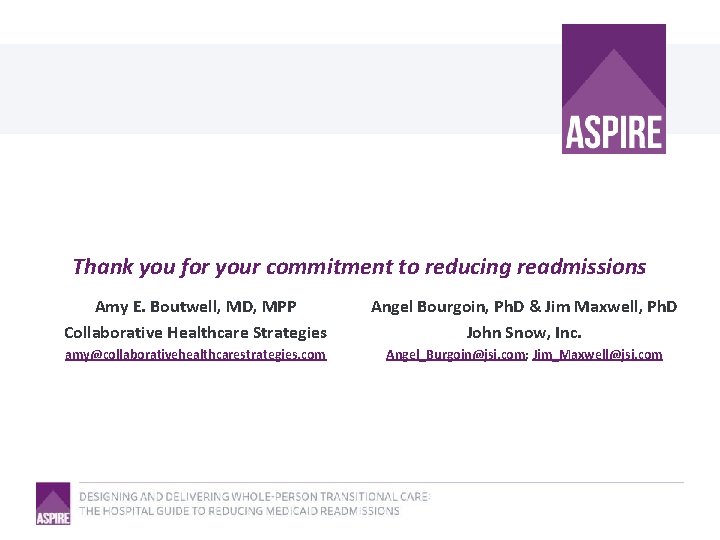 Thank you for your commitment to reducing readmissions Amy E. Boutwell, MD, MPP Collaborative