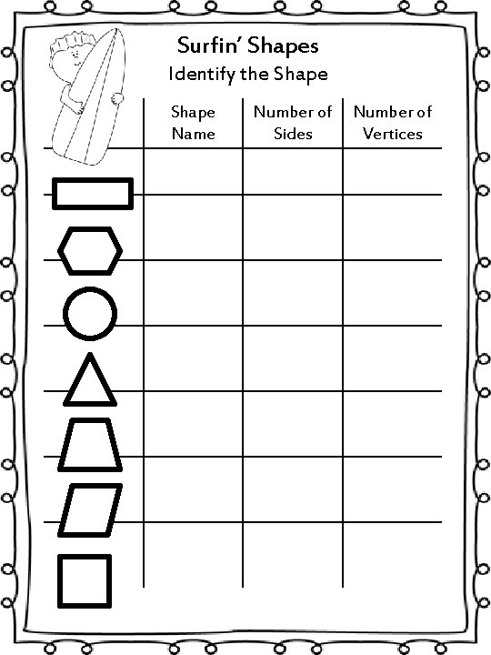 Surfin’ Shapes Identify the Shape Name Number of Sides Number of Vertices 