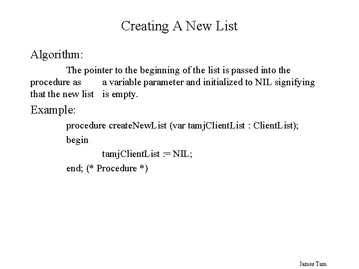 Creating A New List Algorithm: The pointer to the beginning of the list is