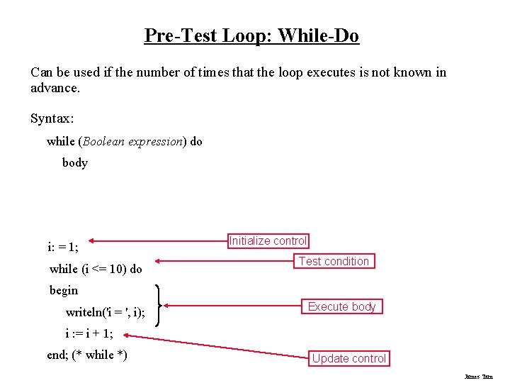 Pre-Test Loop: While-Do Can be used if the number of times that the loop