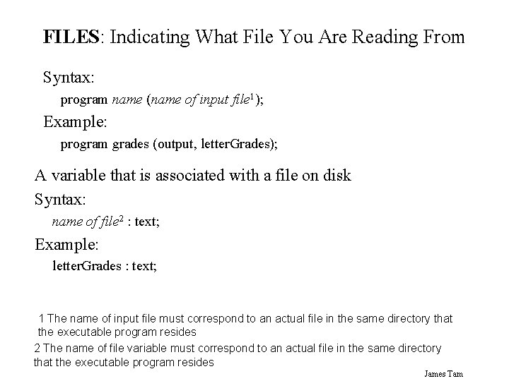 FILES: Indicating What File You Are Reading From Syntax: program name (name of input