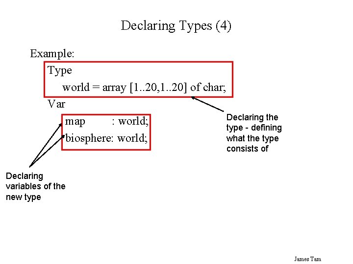 Declaring Types (4) Example: Type world = array [1. . 20, 1. . 20]