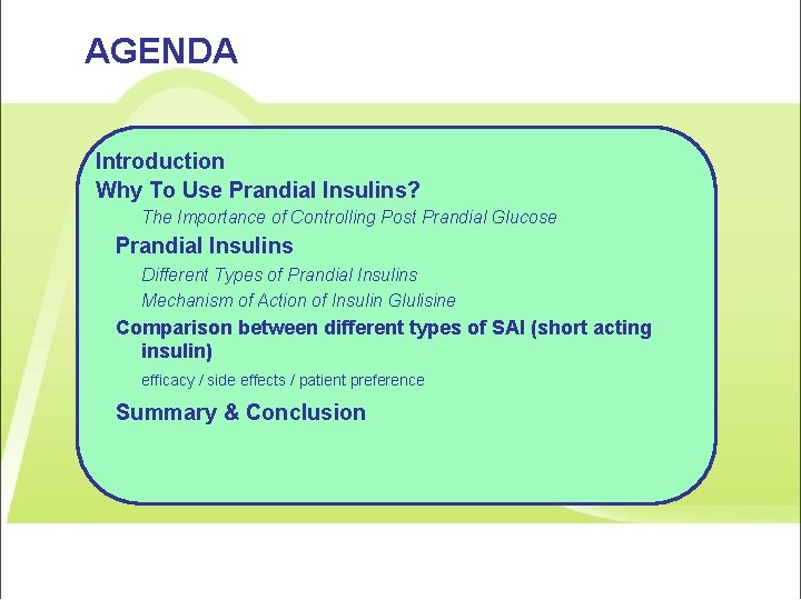 AGENDA Introduction Why To Use Prandial Insulins? The Importance of Controlling Post Prandial Glucose