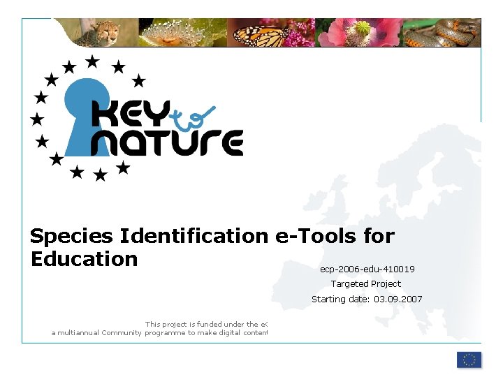 Species Identification e-Tools for Education ecp-2006 -edu-410019 Targeted Project Starting date: 03. 09. 2007