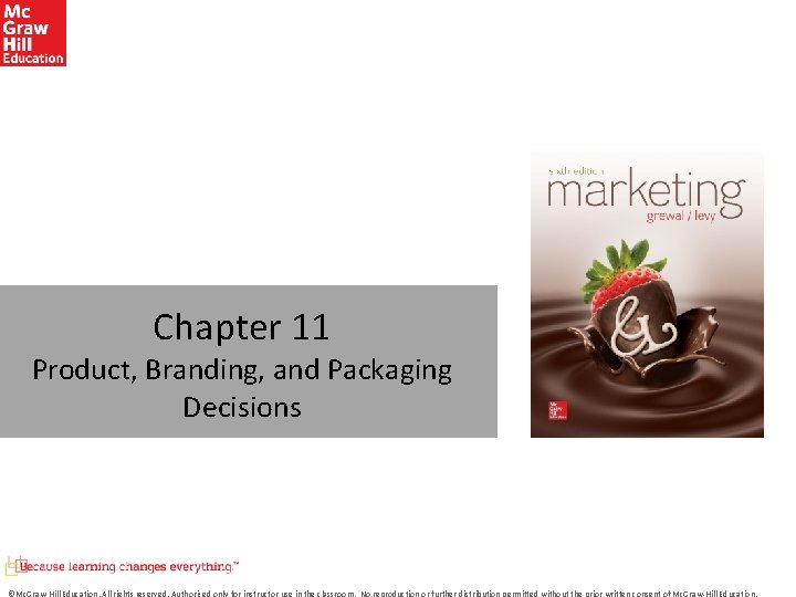 Chapter 11 Product, Branding, and Packaging Decisions ©Mc. Graw-Hill Education. All rights reserved. Authorized