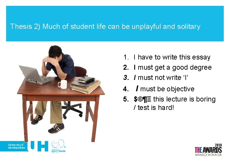 Thesis 2) Much of student life can be unplayful and solitary 1. I have