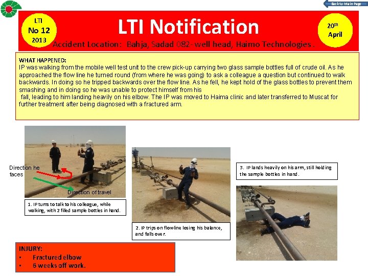 Back to Main Page LTI Notification LTI No 12 2013 Accident Location: Bahja, Sadad