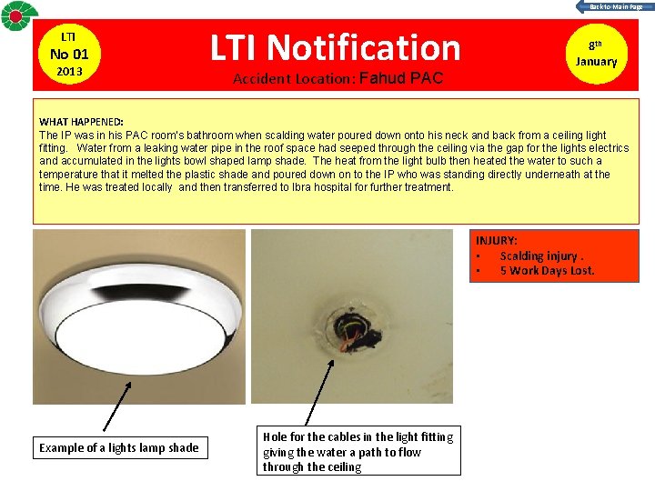 Back to Main Page LTI No 01 2013 LTI Notification Accident Location: Fahud PAC