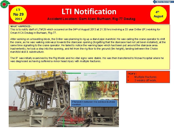 Back to Main Page LTI No 29 2013 LTI Notification Accident Location: Qarn Alam