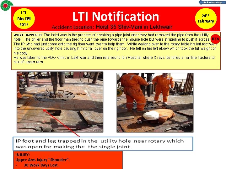 Back to Main Page LTI No 09 2013 LTI Notification Accident Location: Hoist 35