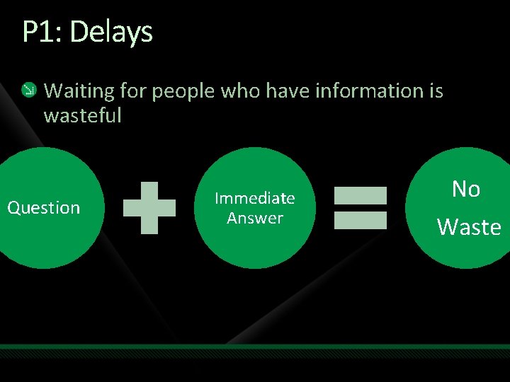 P 1: Delays Waiting for people who have information is wasteful Question Immediate Answer