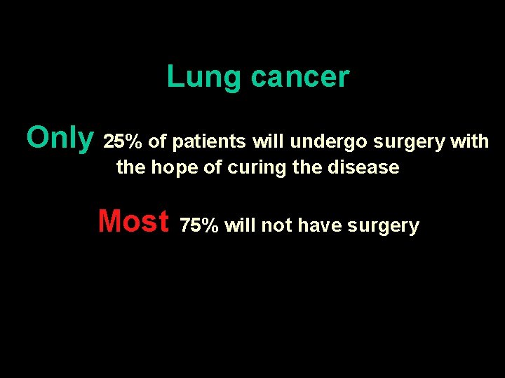 Lung cancer Only 25% of patients will undergo surgery with the hope of curing