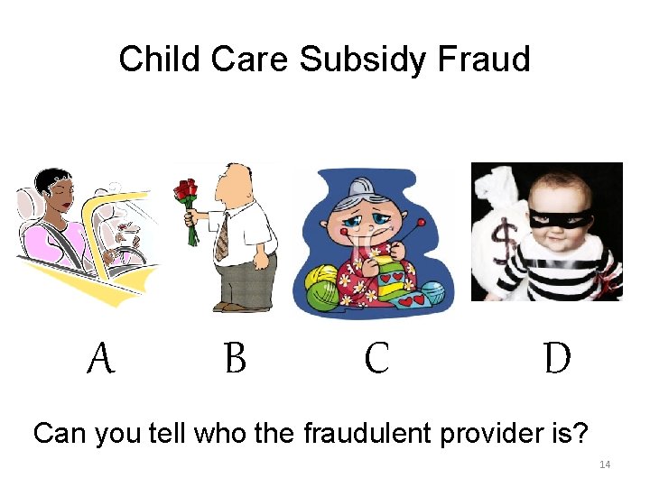 Child Care Subsidy Fraud A B C D Can you tell who the fraudulent