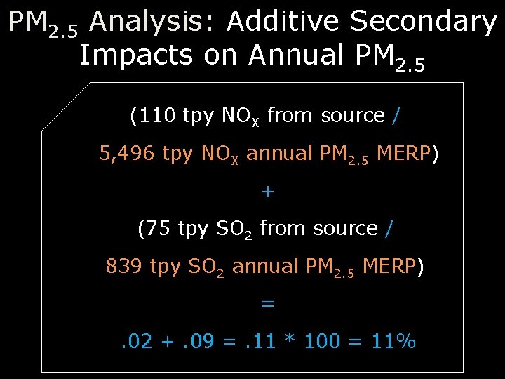 PM 2. 5 Analysis: Additive Secondary Impacts on Annual PM 2. 5 (110 tpy