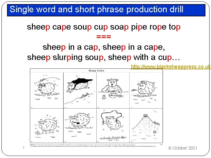 Single word and short phrase production drill sheep cape soup cup soap pipe rope
