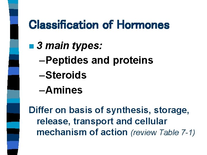 Classification of Hormones n 3 main types: – Peptides and proteins – Steroids – Classification of Hormones n 3 main types: – Peptides and proteins – Steroids –