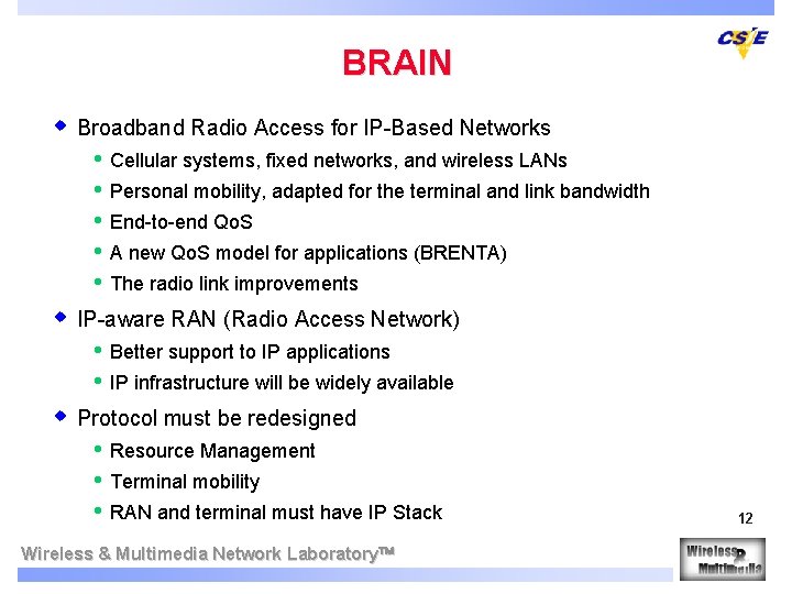 BRAIN w Broadband Radio Access for IP-Based Networks • • • Cellular systems, fixed