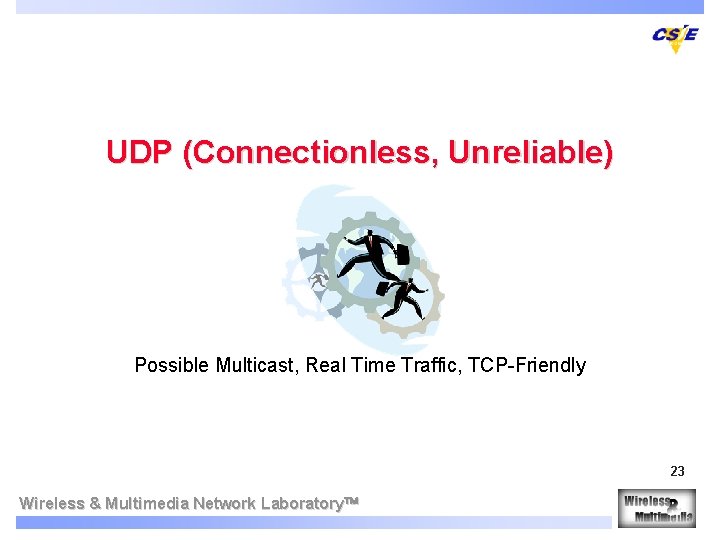 UDP (Connectionless, Unreliable) Possible Multicast, Real Time Traffic, TCP-Friendly 23 Wireless & Multimedia Network
