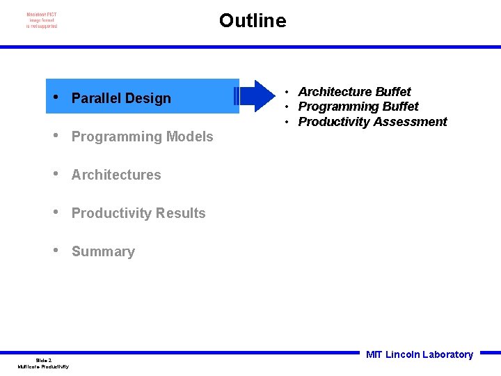 Outline • Parallel Design • Programming Models • Architectures • Productivity Results • Summary