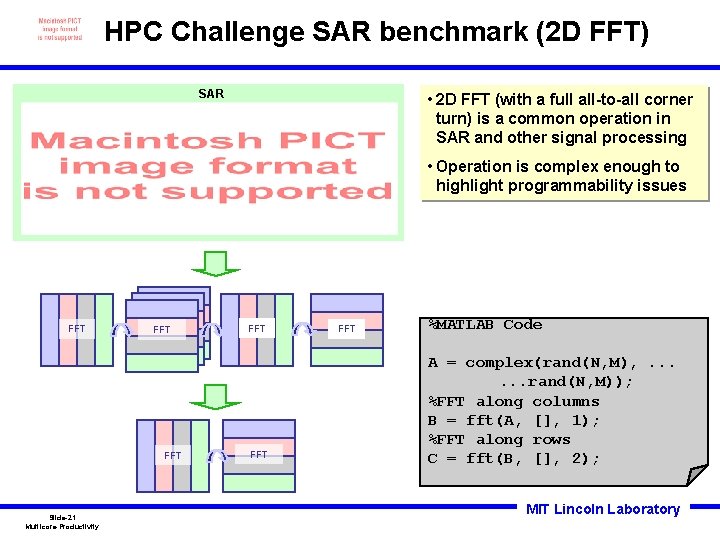 HPC Challenge SAR benchmark (2 D FFT) SAR • 2 D FFT (with a