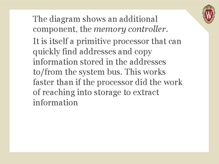 The diagram shows an additional component, the memory controller. It is itself a primitive