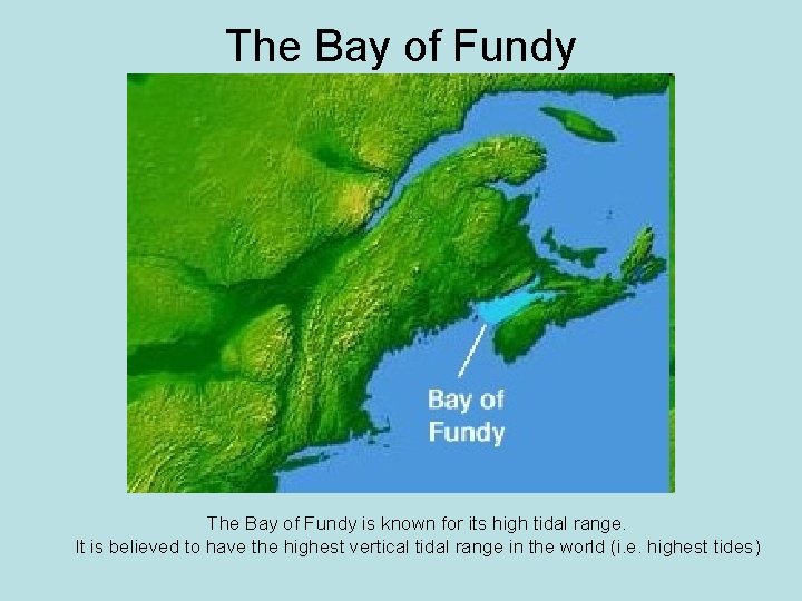 The Bay of Fundy is known for its high tidal range. It is believed