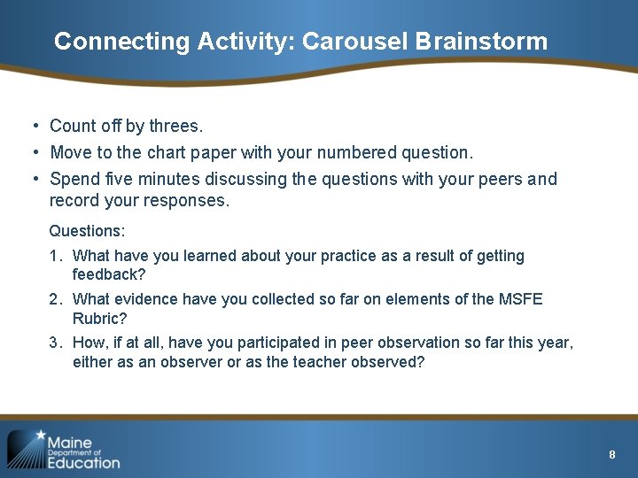 Connecting Activity: Carousel Brainstorm • Count off by threes. • Move to the chart