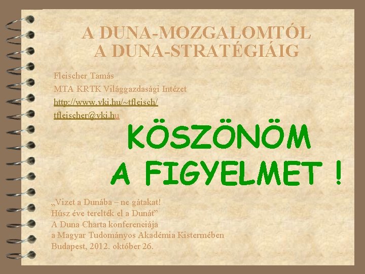 A DUNA-MOZGALOMTÓL A DUNA-STRATÉGIÁIG Fleischer Tamás MTA KRTK Világgazdasági Intézet http: //www. vki. hu/~tfleisch/