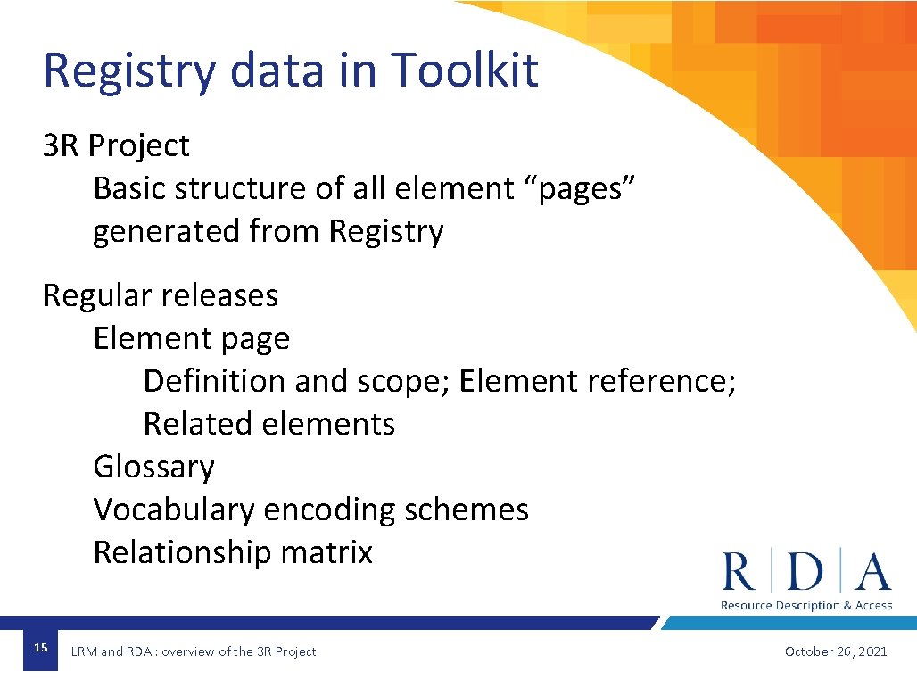 Registry data in Toolkit 3 R Project Basic structure of all element “pages” generated