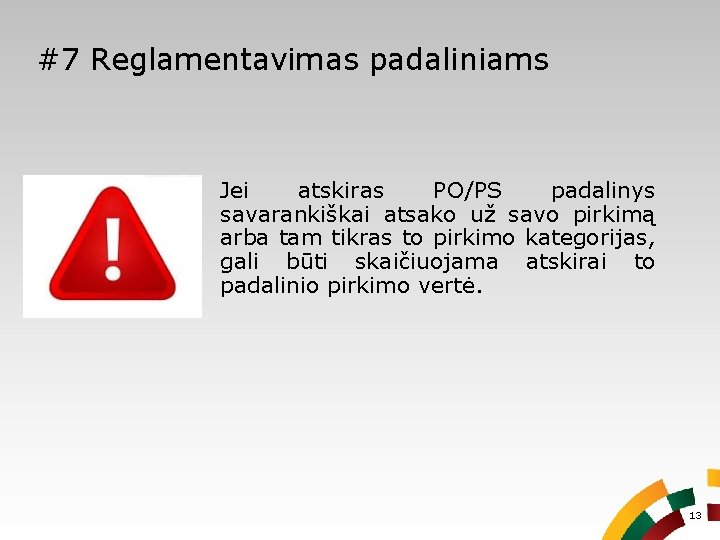 #7 Reglamentavimas padaliniams Jei atskiras PO/PS padalinys savarankiškai atsako už savo pirkimą arba tam