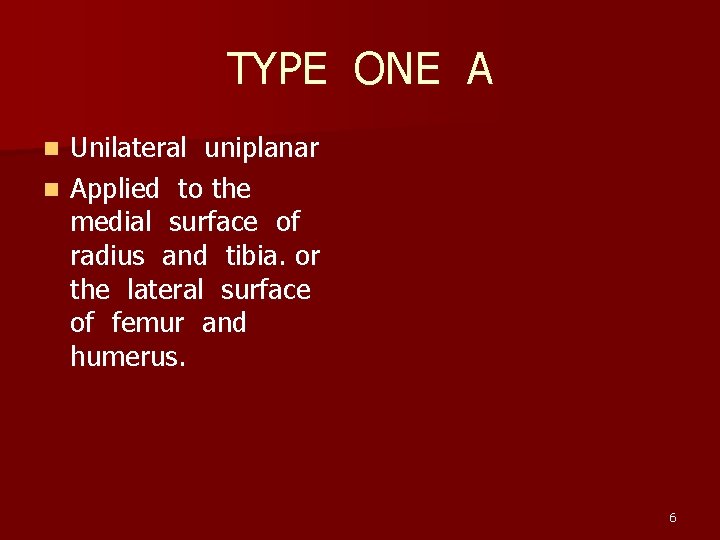 TYPE ONE A Unilateral uniplanar n Applied to the medial surface of radius and