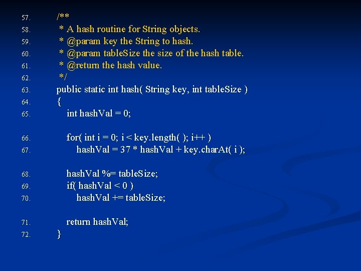 57. 58. 59. 60. 61. 62. 63. 64. 65. /** * A hash routine