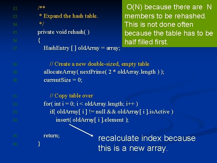 82. 83. 84. 85. 86. 87. /** * Expand the hash table. */ private