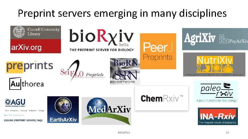 Preprint servers emerging in many disciplines #ASAPbio 10 