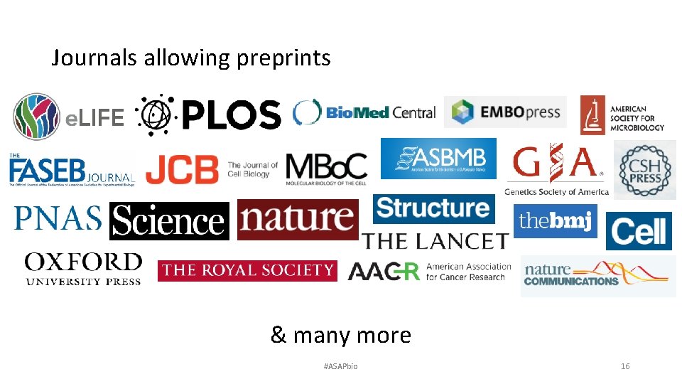 Journals allowing preprints & many more #ASAPbio 16 