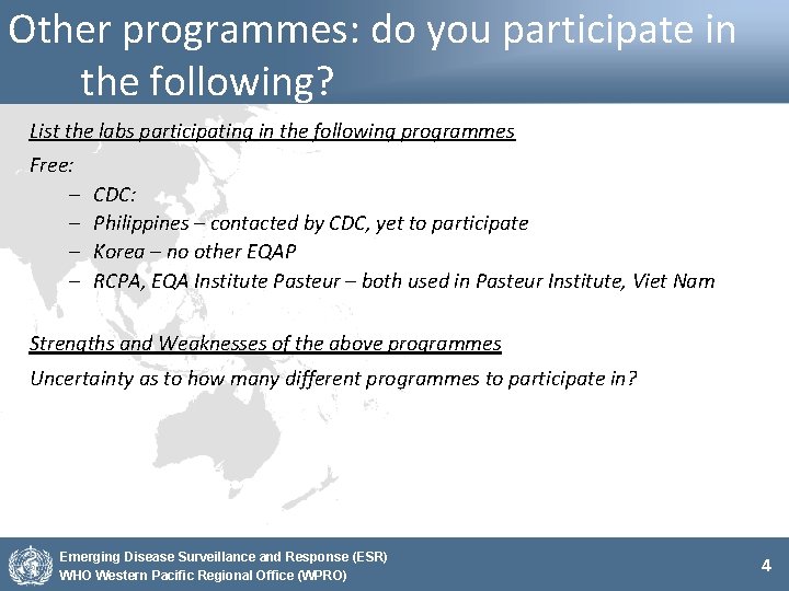 Other programmes: do you participate in the following? List the labs participating in the