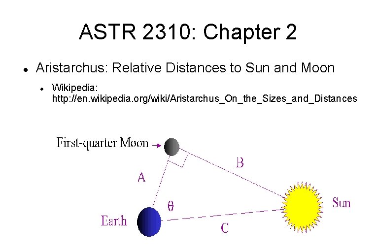 ASTR 2310: Chapter 2 Aristarchus: Relative Distances to Sun and Moon Wikipedia: http: //en.