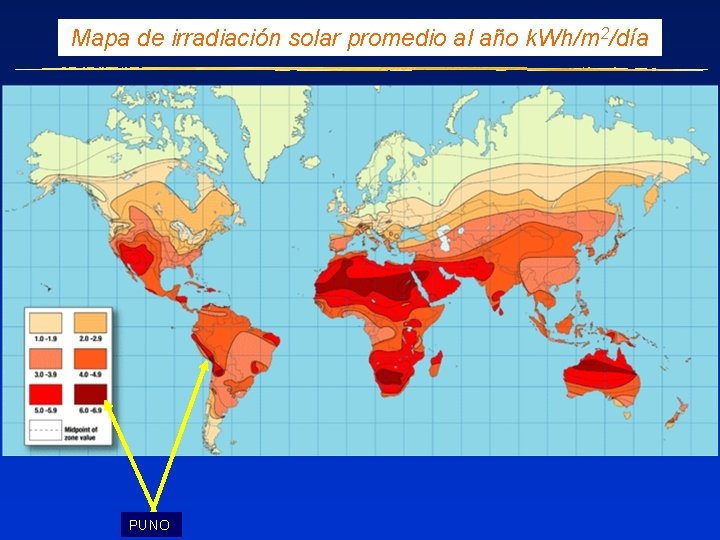 Mapa de irradiación solar promedio al año k. Wh/m 2/día PUNO 6 